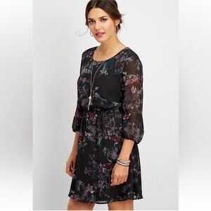🦋 Maurices Dark Grey Floral Mid Sleeve Mini Dress Wedding Guest Small